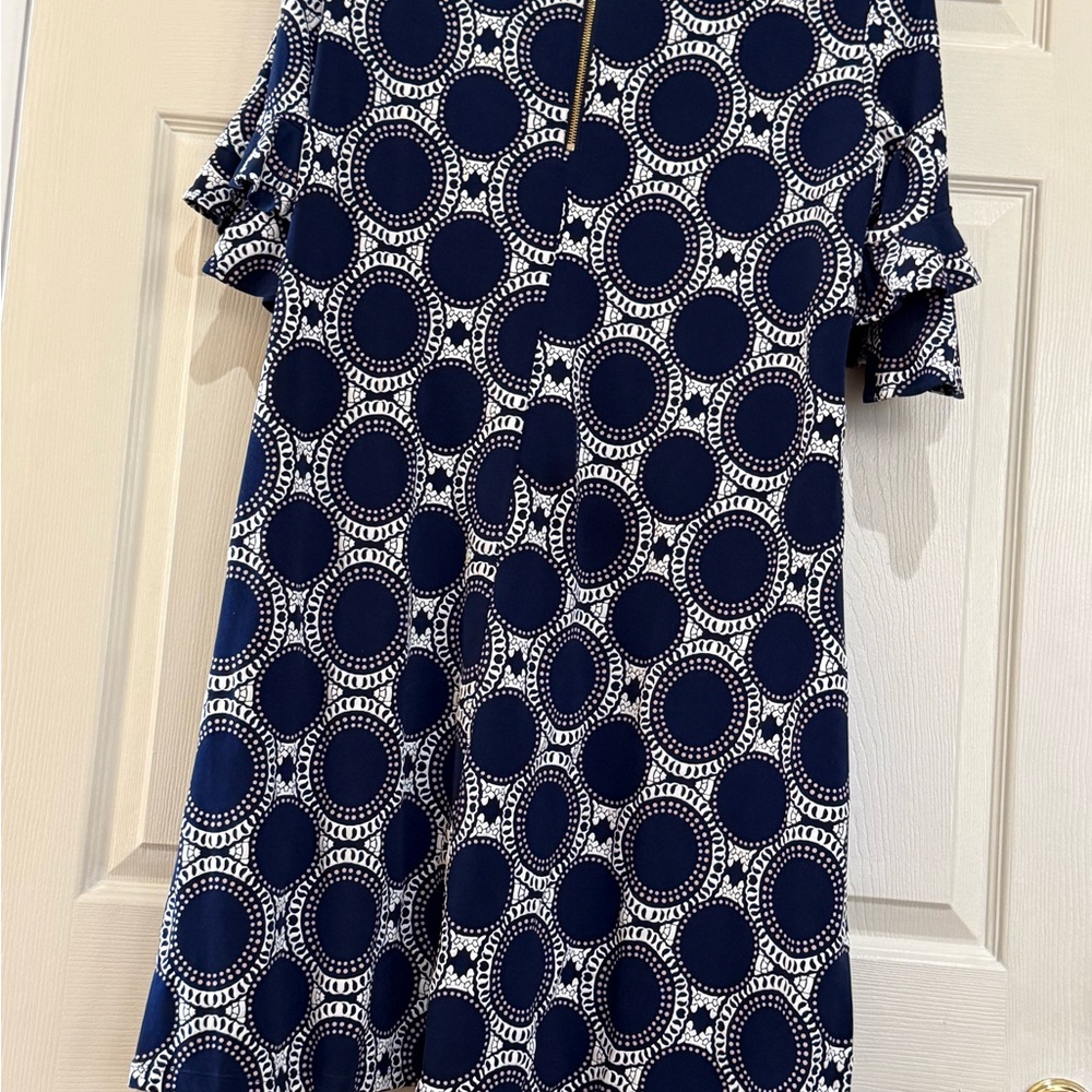 Navy Blue Pattern Dress Size 20 Plus Size Ruffle Sleeve - Picture 3 of 3